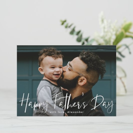 白い手書き文字の写真父の日のカード (スタンド正面)