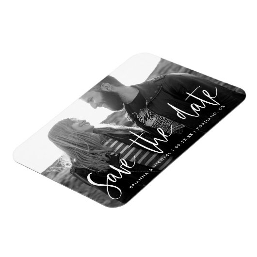 白い手書き文字写真の日付を保存 マグネット (左側)