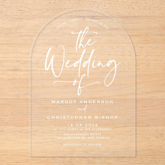 白い手書き書結婚道 アクリル招待状 (正面)