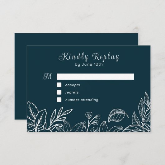 白い手書き葉の エンクロージャーカード (正面/裏面)