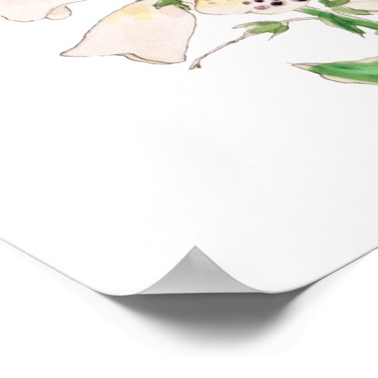 白い手袋の花が咲くインクとウォータコール2つ ポスター (角)