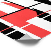 白い抽象デザインの黒い赤い線 ポスター (角)