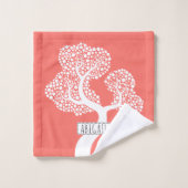 白い抽象芸術の円の木と名前リビングサンゴ バスタオルセット (ウォッシュタオル)