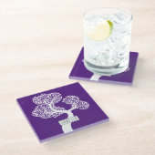 白い抽象芸術の円の木と名前、紫王室の色 ガラスコースター (アングル)