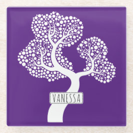 白い抽象芸術の円の木と名前、紫王室の色 ガラスコースター