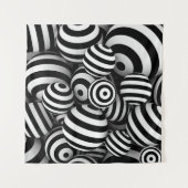 白い抽象芸術の背景（ボールと黒い線） タペストリー (正面(横))