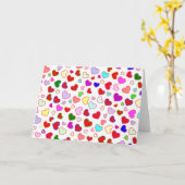 白い挨拶状のハートのカラフルな数々の カード (黄色い花)