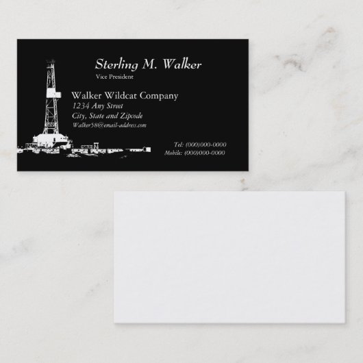 白い掘削装置のシルエットの名刺 名刺 (正面/裏面)