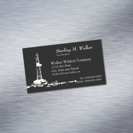 白い掘削装置のシルエット マグネット名刺 (インサイチュ)