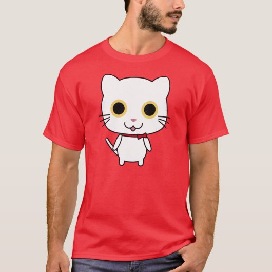 白い擬人化ネコ Tシャツ (正面)