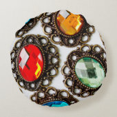 白い数々の背景に色のヴィンテージのブローチ ラウンドクッション (裏面)