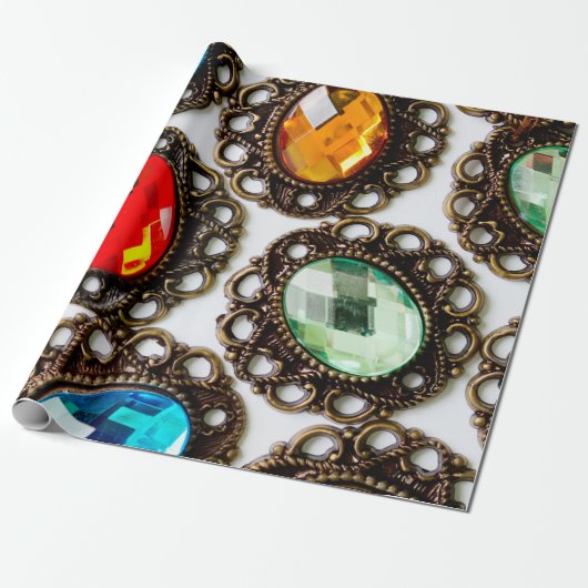 白い数々の背景に色のヴィンテージのブローチ ラッピングペーパー (アンロールド)