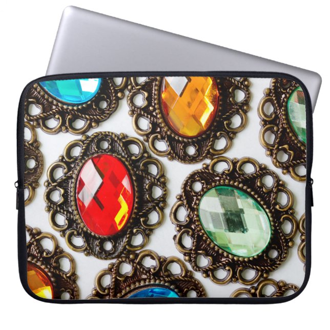 白い数々の背景に色のヴィンテージのブローチ ラップトップスリーブ (正面)