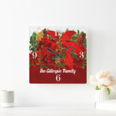 白い数を用いるお祝いの休日のポインセチア スクエア壁時計 (ホーム)