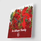 白い数を用いるお祝いの休日のポインセチア スクエア壁時計 (傾斜)