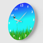 白い数字のかわいい草のレディバ子供へグ  ラージ壁時計 (傾斜)