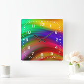 白い数字/虹の波のストライプ スクエア壁時計 (ホーム)