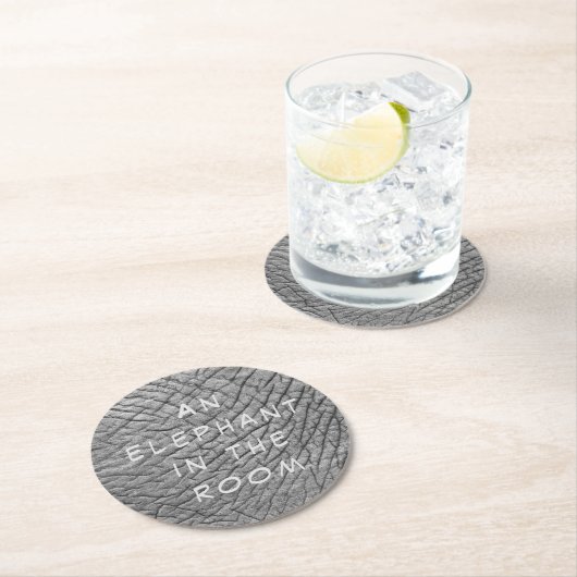 白い文字で部屋の皮膚の写真に象 ラウンドペーパーコースター (インサイチュ)