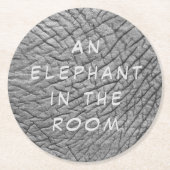 白い文字で部屋の皮膚の写真に象 ラウンドペーパーコースター (正面)