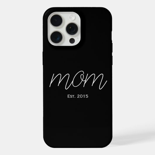 白い文字で「Established Mom」と書かれたブラックデザイン  iPhoneケース (裏面)