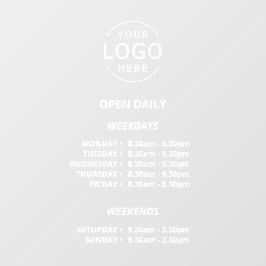 白い文字の毎日営業店舗時間　貴社のロゴ ウィンドウサイン