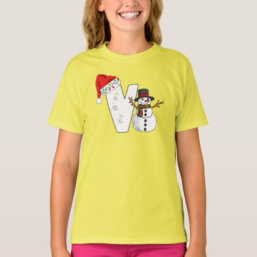 白い文字のVのクリスマスギフト Tシャツ (正面)
