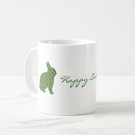 白い斑点のあるキュートなイースターバニーオリーブグリーン コーヒーマグカップ (正面左)