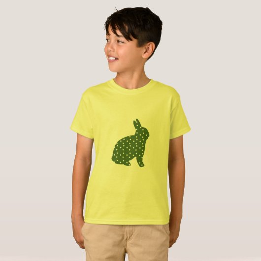 白い斑点のあるキュートなイースターバニーオリーブグリーン Tシャツ (正面フル)
