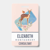 白い斑点のある美しい茶色のシカ バッジ (裏面)