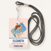 白い斑点のある美しい茶色のシカ バッジ (裏面ランヤード)