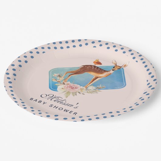 白い斑点のある美しい茶色の雌子赤ちゃんシャワー ペーパープレート (アングル)