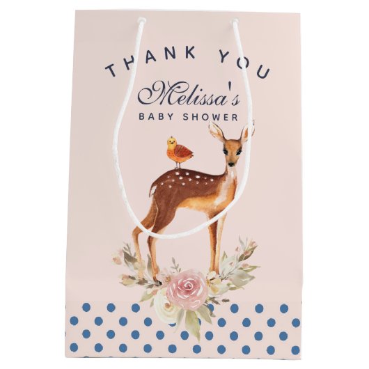 白い斑点のある美しい茶色の雌子赤ちゃんシャワー ミディアムペーパーバッグ (裏面)