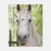 白い斑点のある馬パーソナライズされた名 フリースブランケット (正面)