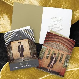 白い斜めのストライプの写真 現代の卒業式 サンキューカード