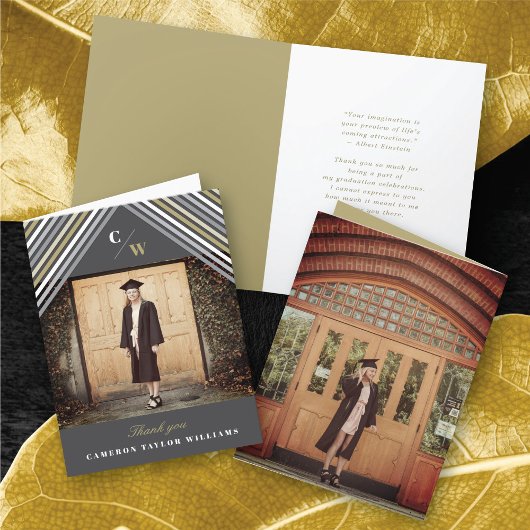 白い斜めのストライプの写真 現代の卒業式 サンキューカード