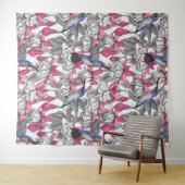 白い明るい赤紫色とハチドリ タペストリー (インサイチュ(横))