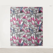 白い明るい赤紫色とハチドリ タペストリー (正面)