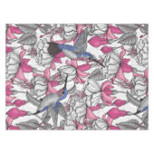 白い明るい赤紫色とハチドリ テーブルクロス (正面(横))