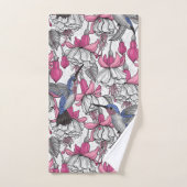 白い明るい赤紫色とハチドリ バスタオルセット (ハンドタオル)