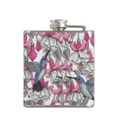 白い明るい赤紫色とハチドリ フラスク (裏面)