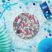 白い明るい赤紫色とハチドリ ペーパープレート (パーティー)