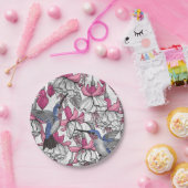 白い明るい赤紫色とハチドリ ペーパープレート (パーティー)