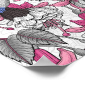 白い明るい赤紫色とハチドリ ポスター (角)