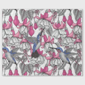 白い明るい赤紫色とハチドリ ラッピングペーパー (フラット)