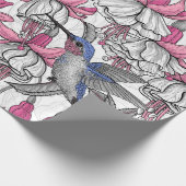 白い明るい赤紫色とハチドリ ラッピングペーパー (角)