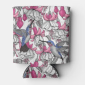 白い明るい赤紫色とハチドリ 缶クーラー (正面)