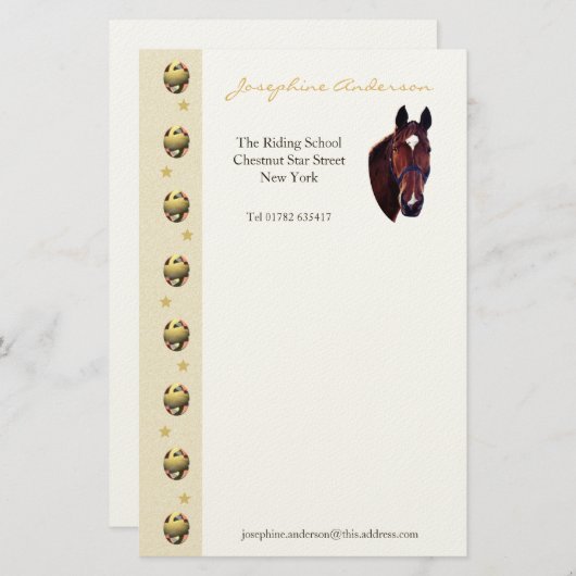 白い星が付いているクリの馬のポートレート 便箋 (正面/裏面)