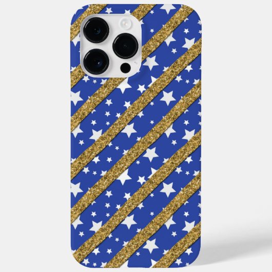 白い星と金ゴールドの青ストライプ Case-Mate iPhoneケース (裏面)