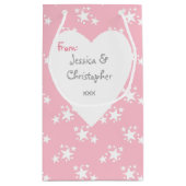 白い星のクリスマスピンク スモールペーパーバッグ (裏面)