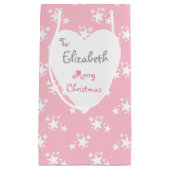 白い星のクリスマスピンク スモールペーパーバッグ (正面)